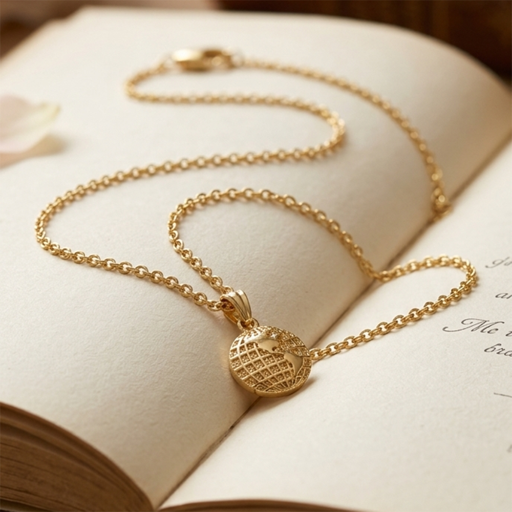 The99Jewel Gold Plated World Map Chain Pendant for Women & Girls