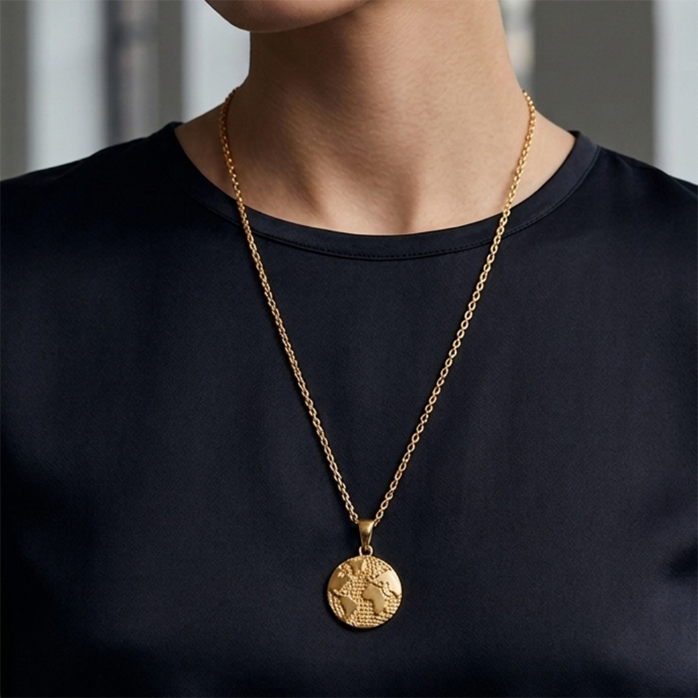  The99Jewel Gold Plated World Map Chain Pendant for Women & Girls