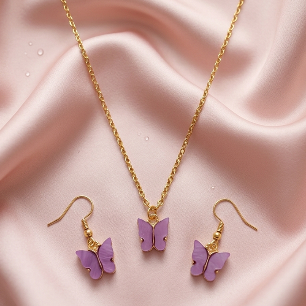 The99Jewel Delicate Butterfly Charm Chain Pendant Set for women
