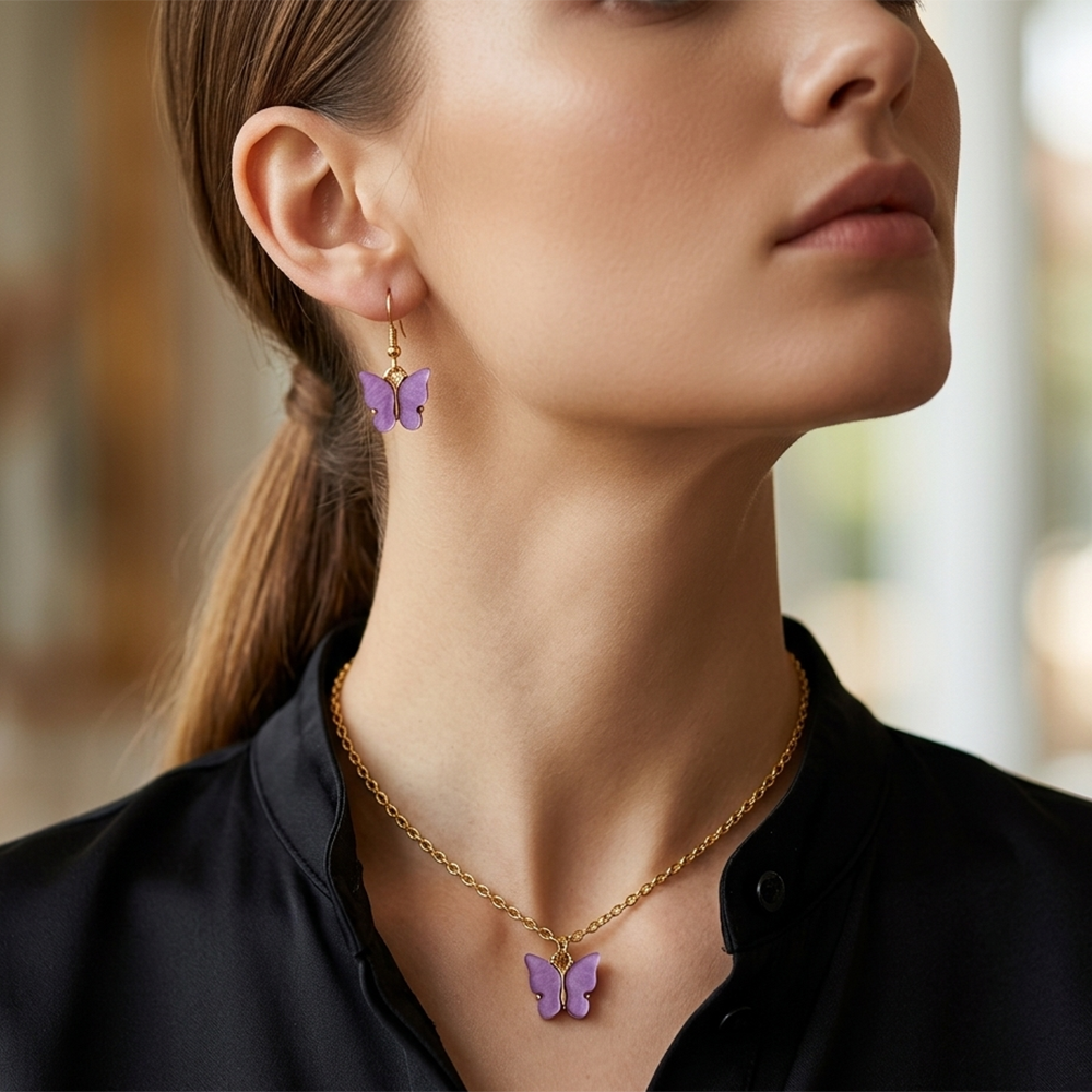 The99Jewel Delicate Butterfly Charm Chain Pendant Set for women