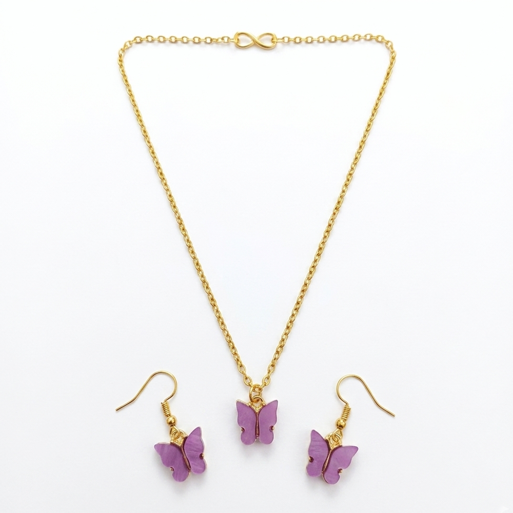 The99Jewel Delicate Butterfly Charm Chain Pendant Set for women