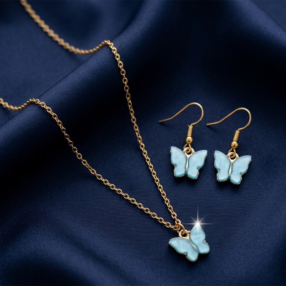 The99Jewel Delicate Butterfly Charm Chain Pendant Set for women