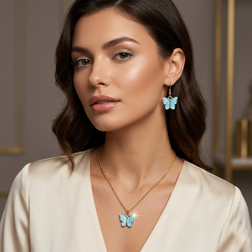 The99Jewel Delicate Butterfly Charm Chain Pendant Set for women