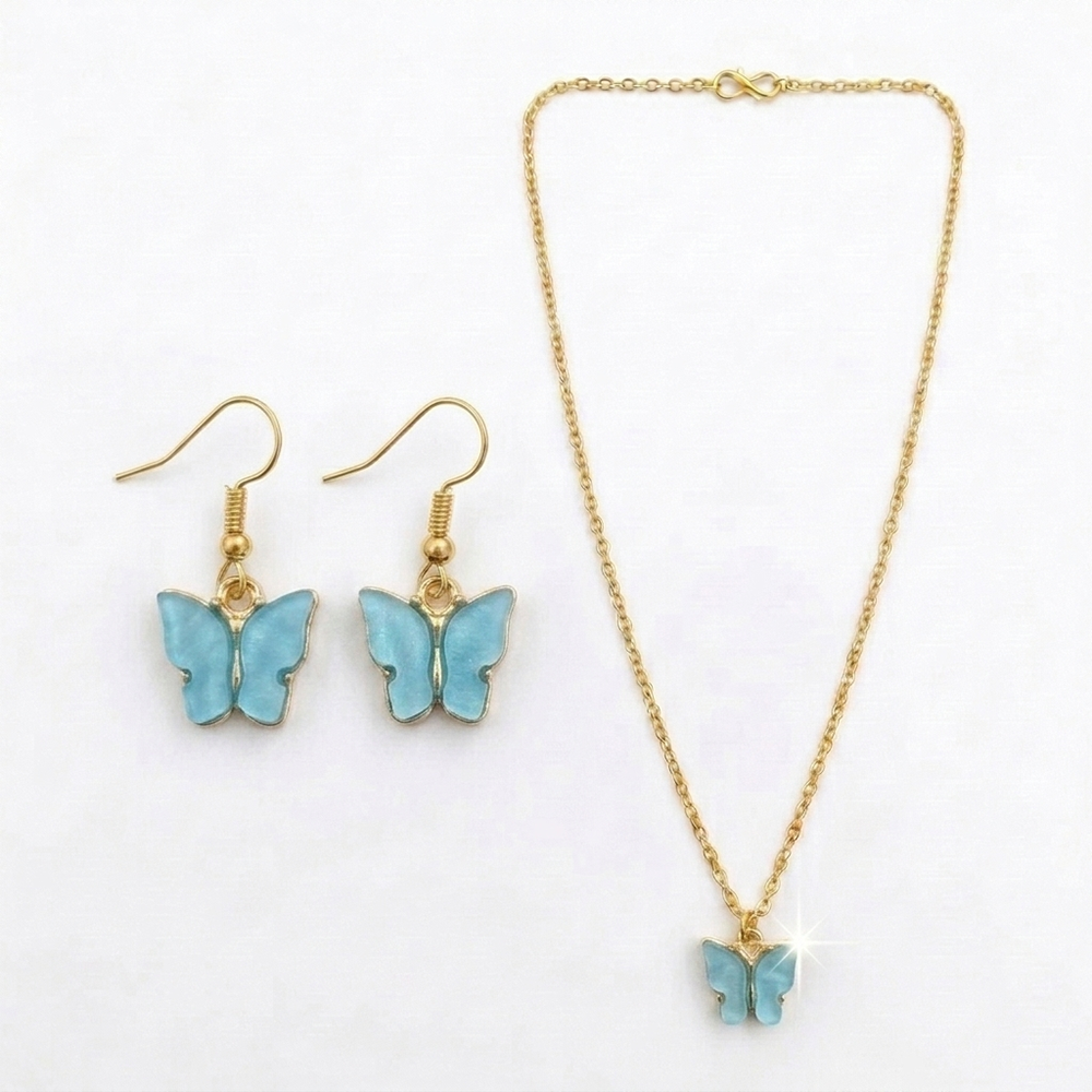 The99Jewel Delicate Butterfly Charm Chain Pendant Set for women