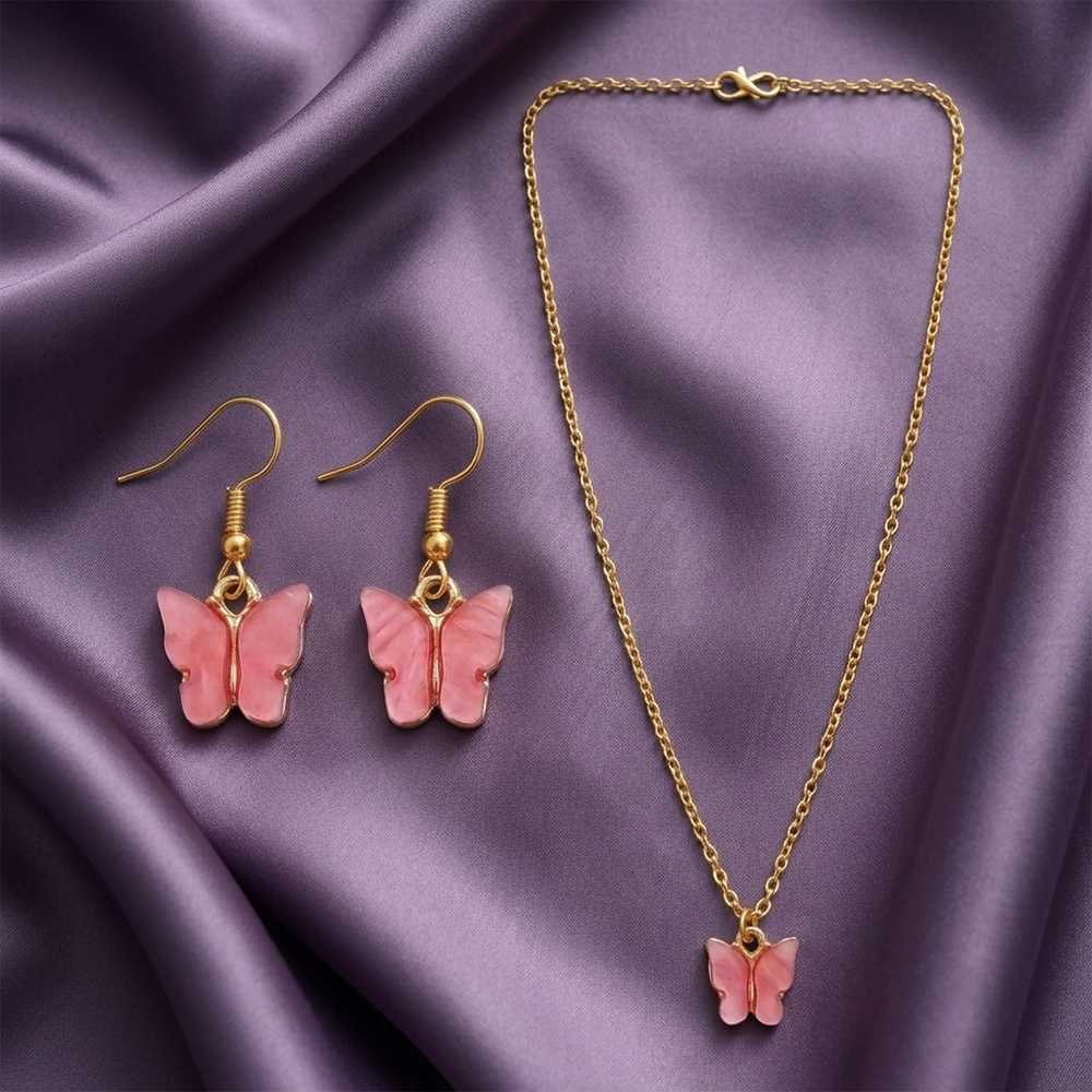 The99Jewel Delicate Butterfly Charm Chain Pendant Set for women
