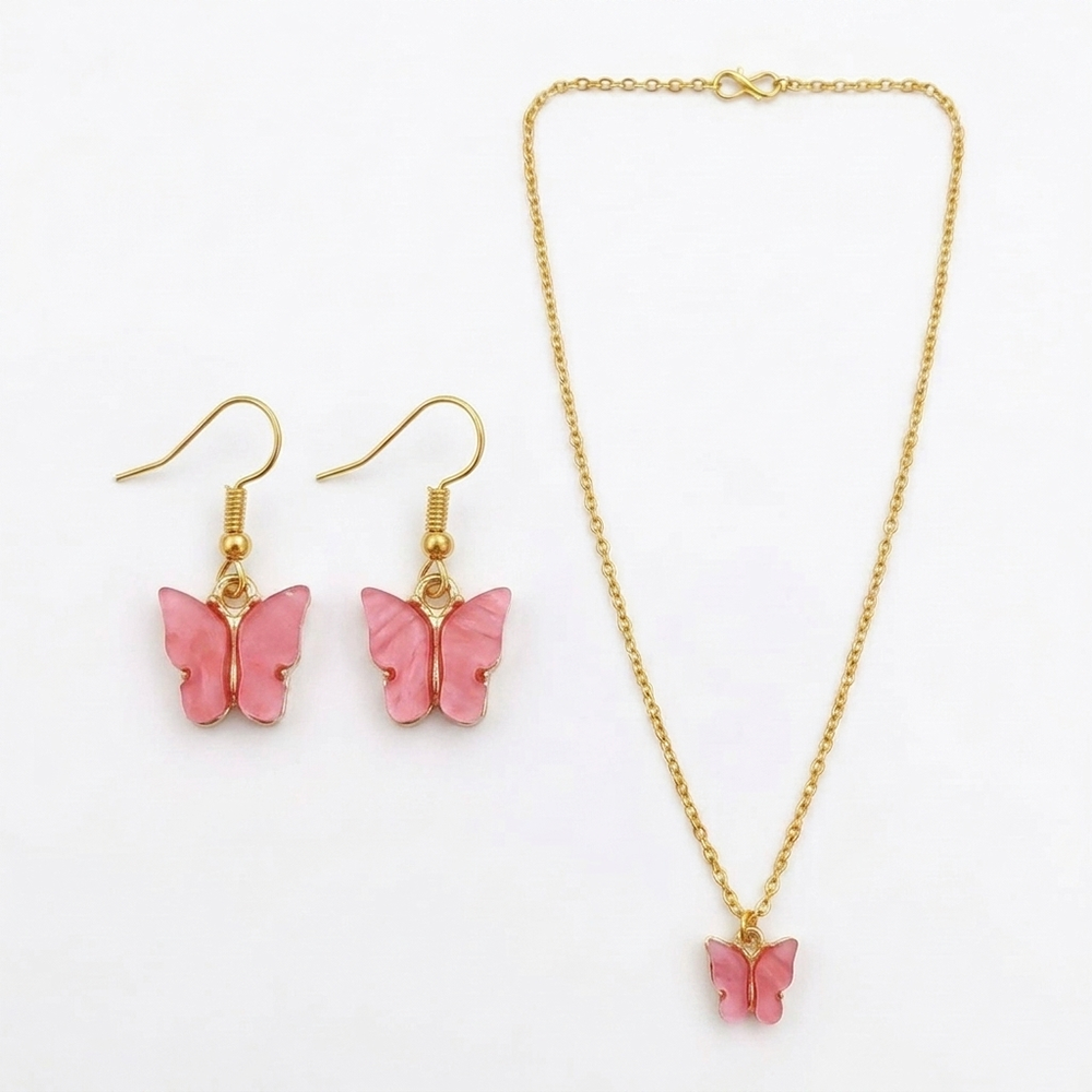 The99Jewel Delicate Butterfly Charm Chain Pendant Set for women
