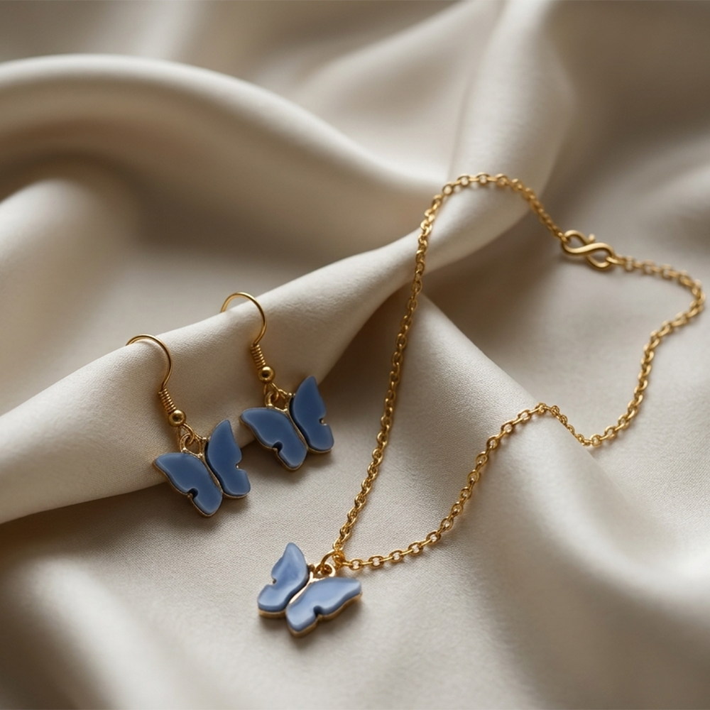 The99Jewel Delicate Butterfly Charm Chain Pendant Set for women