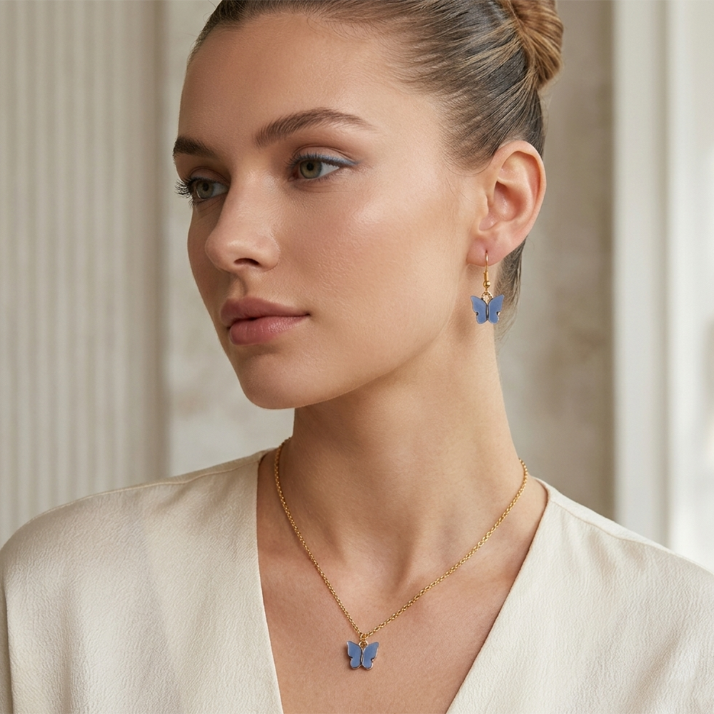 The99Jewel Delicate Butterfly Charm Chain Pendant Set for women