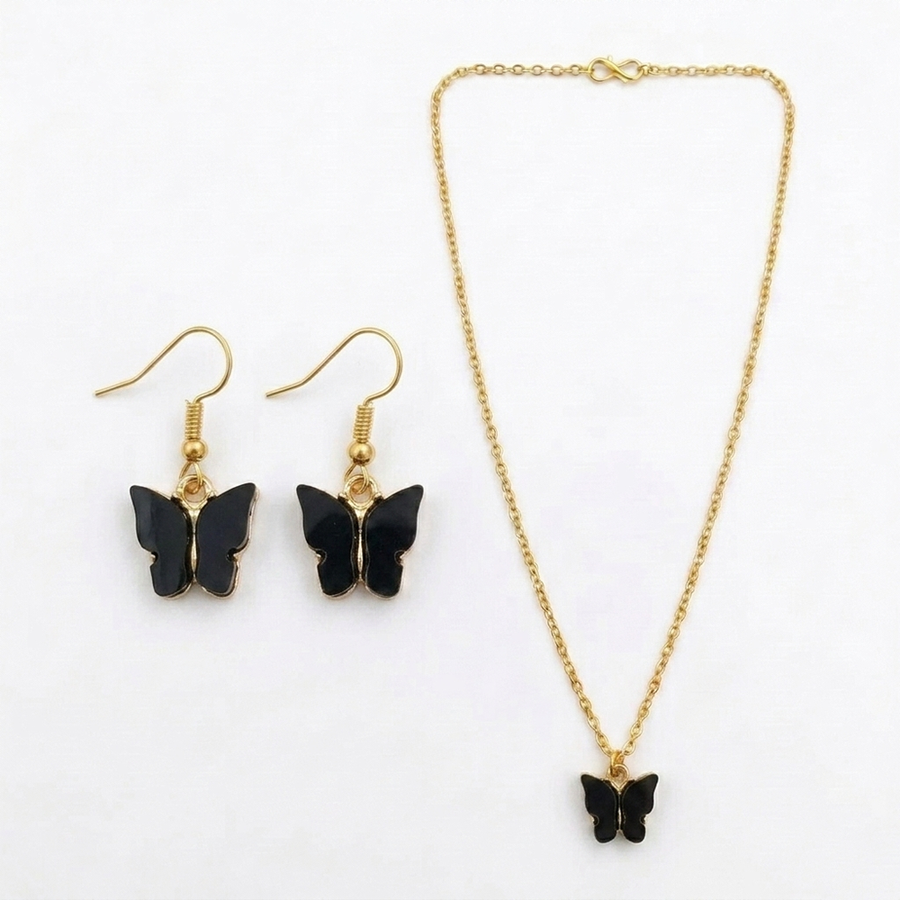 The99Jewel Delicate Butterfly Charm Chain Pendant Set for women