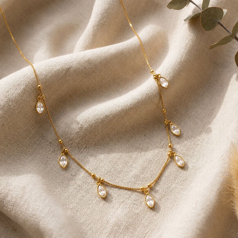 The99Jewel Elegant Gold Plated Teardrop Charm Necklace with Delicate Chain