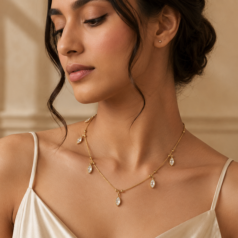 The99Jewel Elegant Gold Plated Teardrop Charm Necklace with Delicate Chain