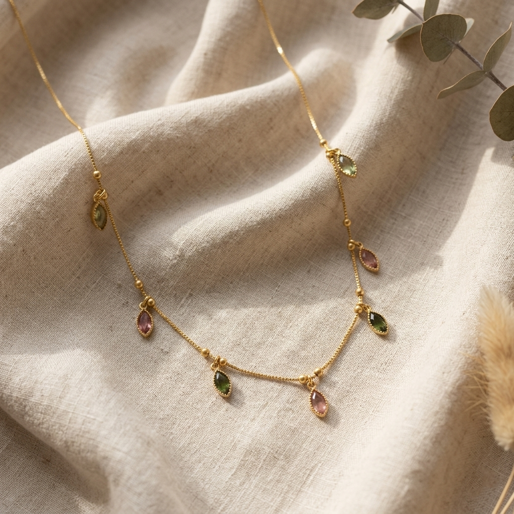 The99Jewel Elegant Gold Plated Teardrop Charm Necklace with Delicate Chain