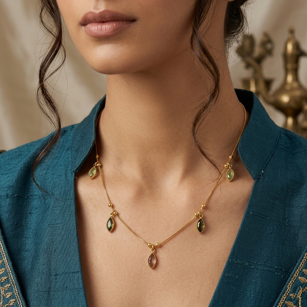 The99Jewel Elegant Gold Plated Teardrop Charm Necklace with Delicate Chain