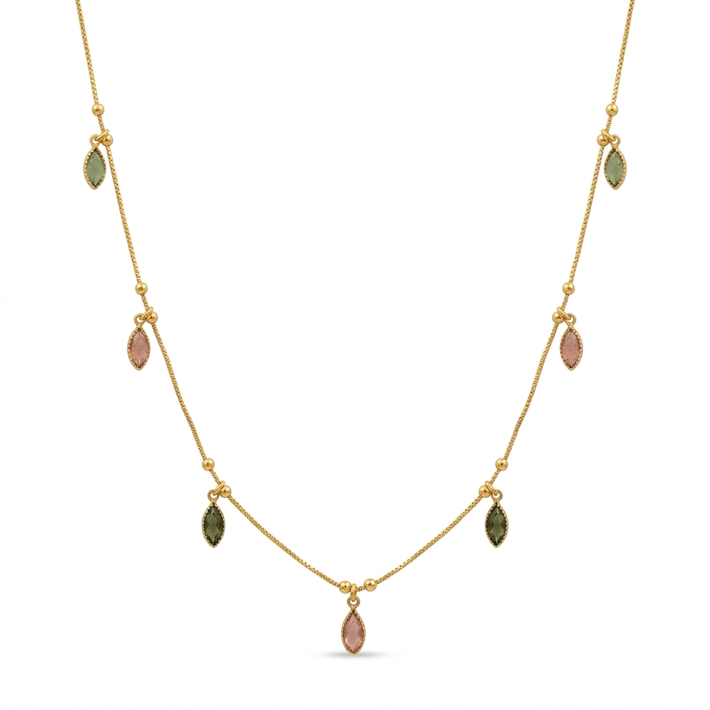 The99Jewel Elegant Gold Plated Teardrop Charm Necklace with Delicate Chain