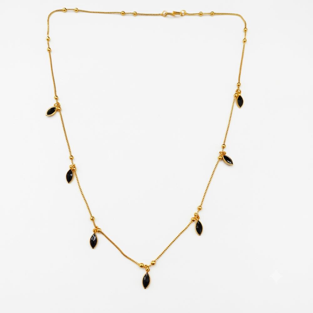The99Jewel Minimal Gold Chain Necklace with Crystal Drop Charms