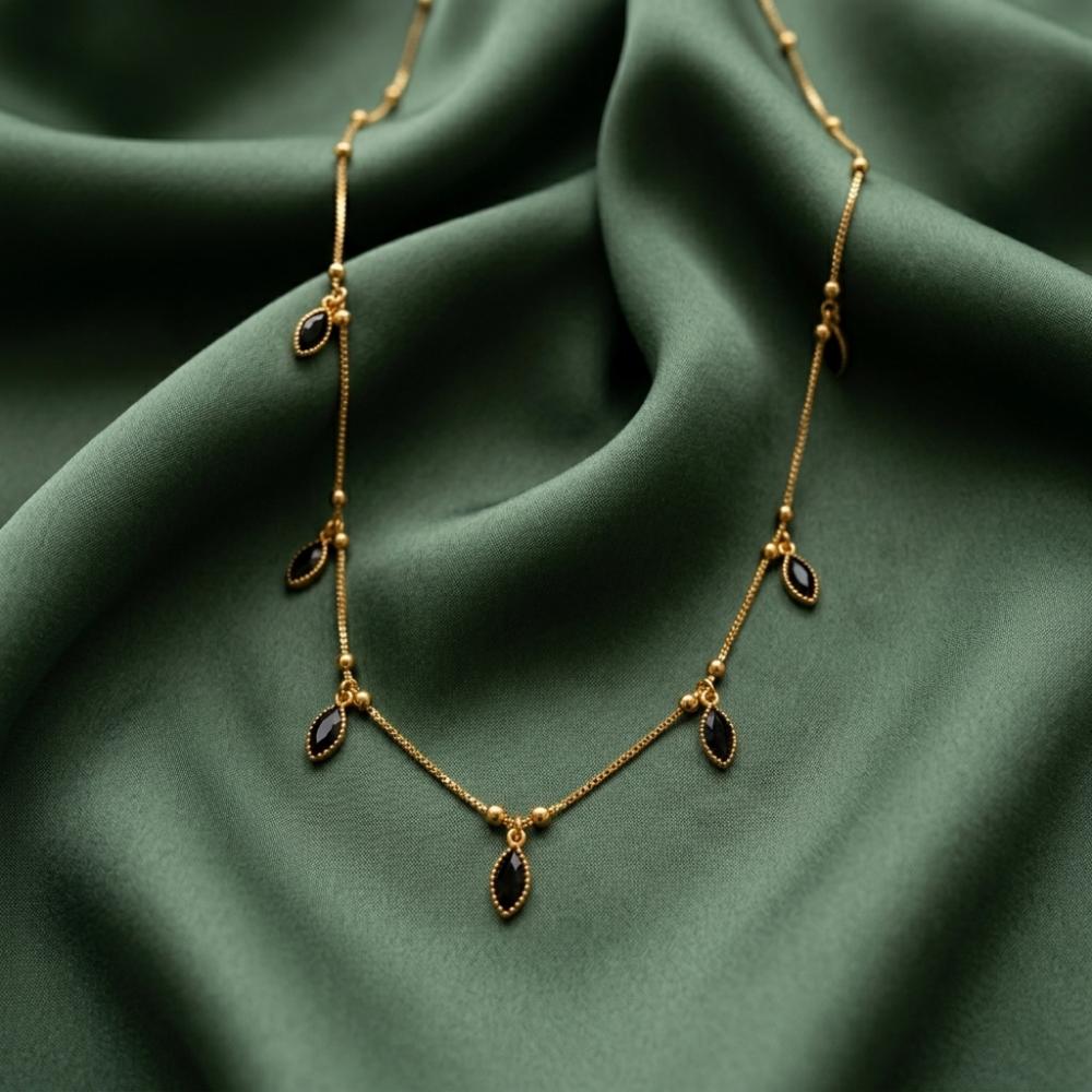 The99Jewel Minimal Gold Chain Necklace with Crystal Drop Charms