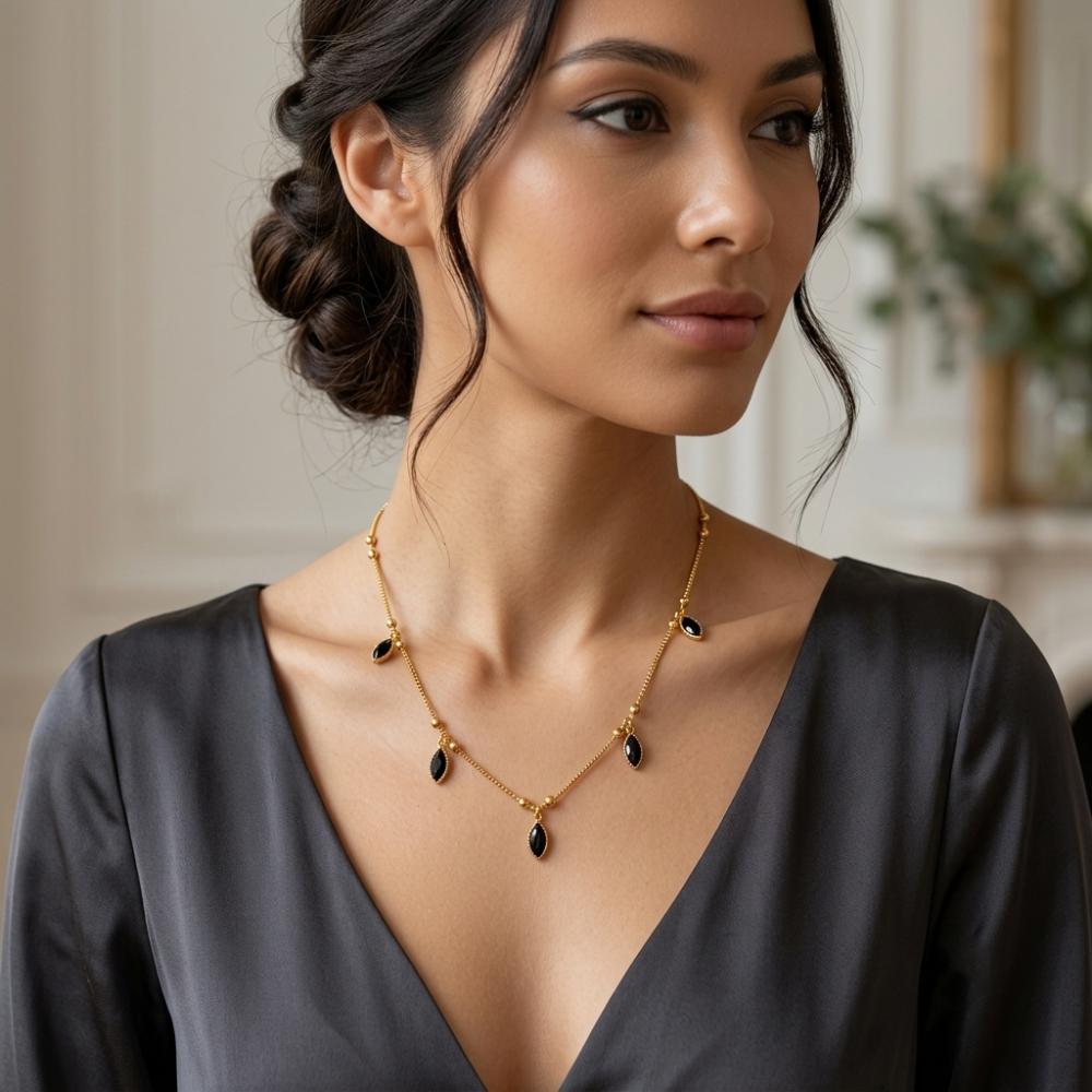 The99Jewel Minimal Gold Chain Necklace with Crystal Drop Charms
