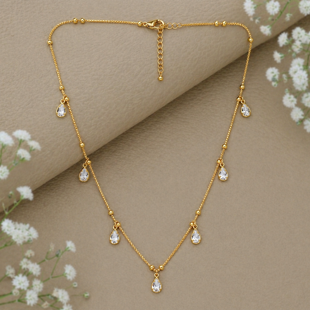 The99Jewel Elegant Gold Plated Teardrop Charm Necklace with Delicate Chain
