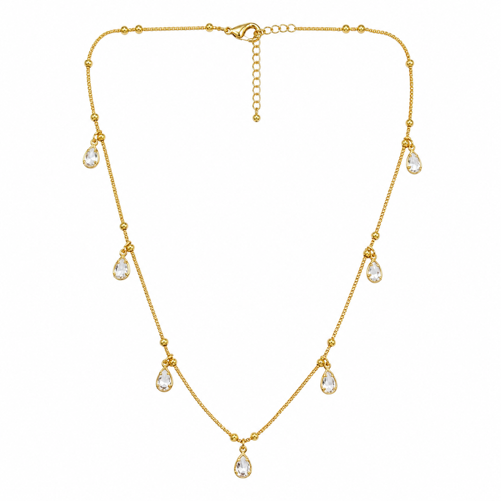 The99Jewel Elegant Gold Plated Teardrop Charm Necklace with Delicate Chain