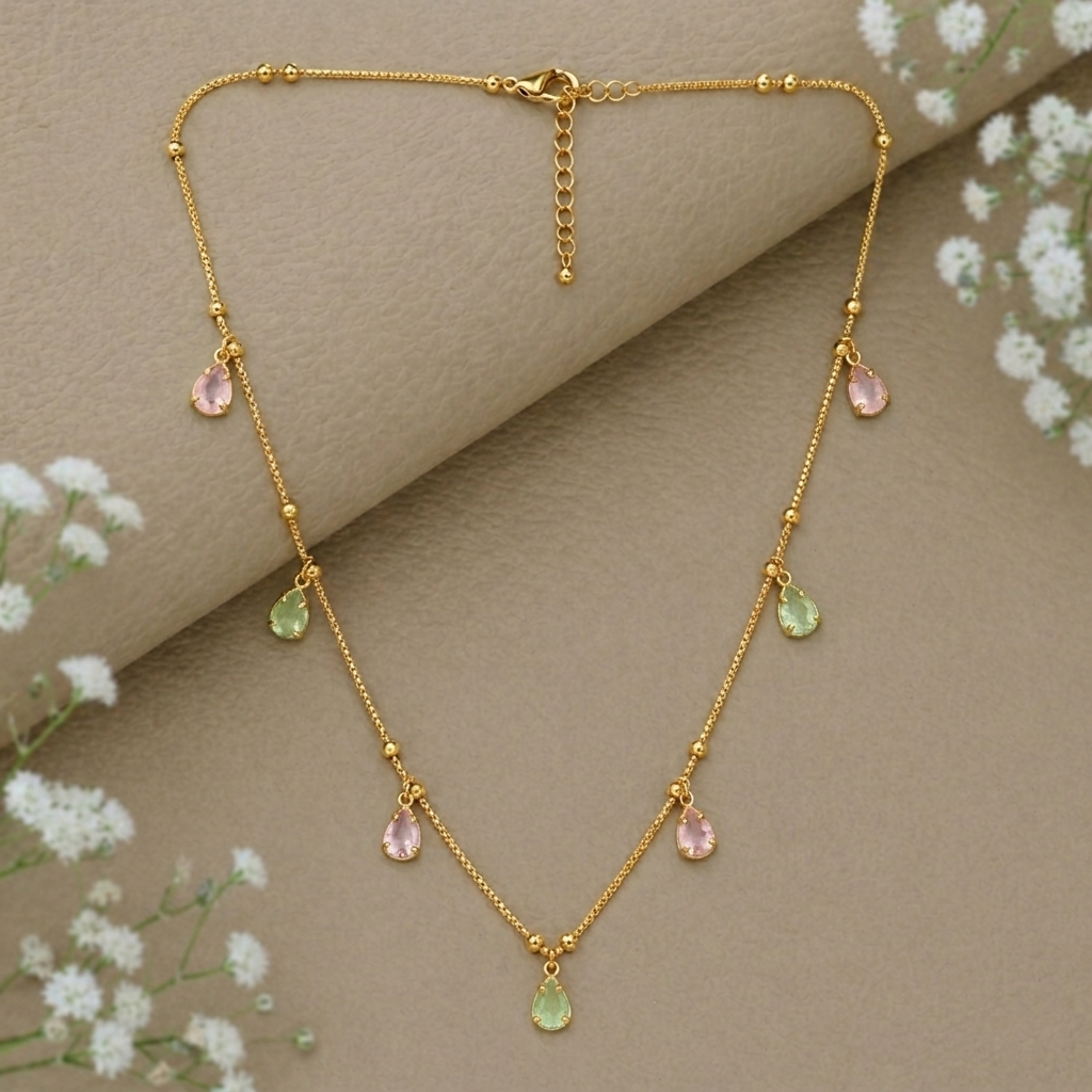 The99Jewel Elegant Gold Plated Teardrop Charm Necklace with Delicate Chain