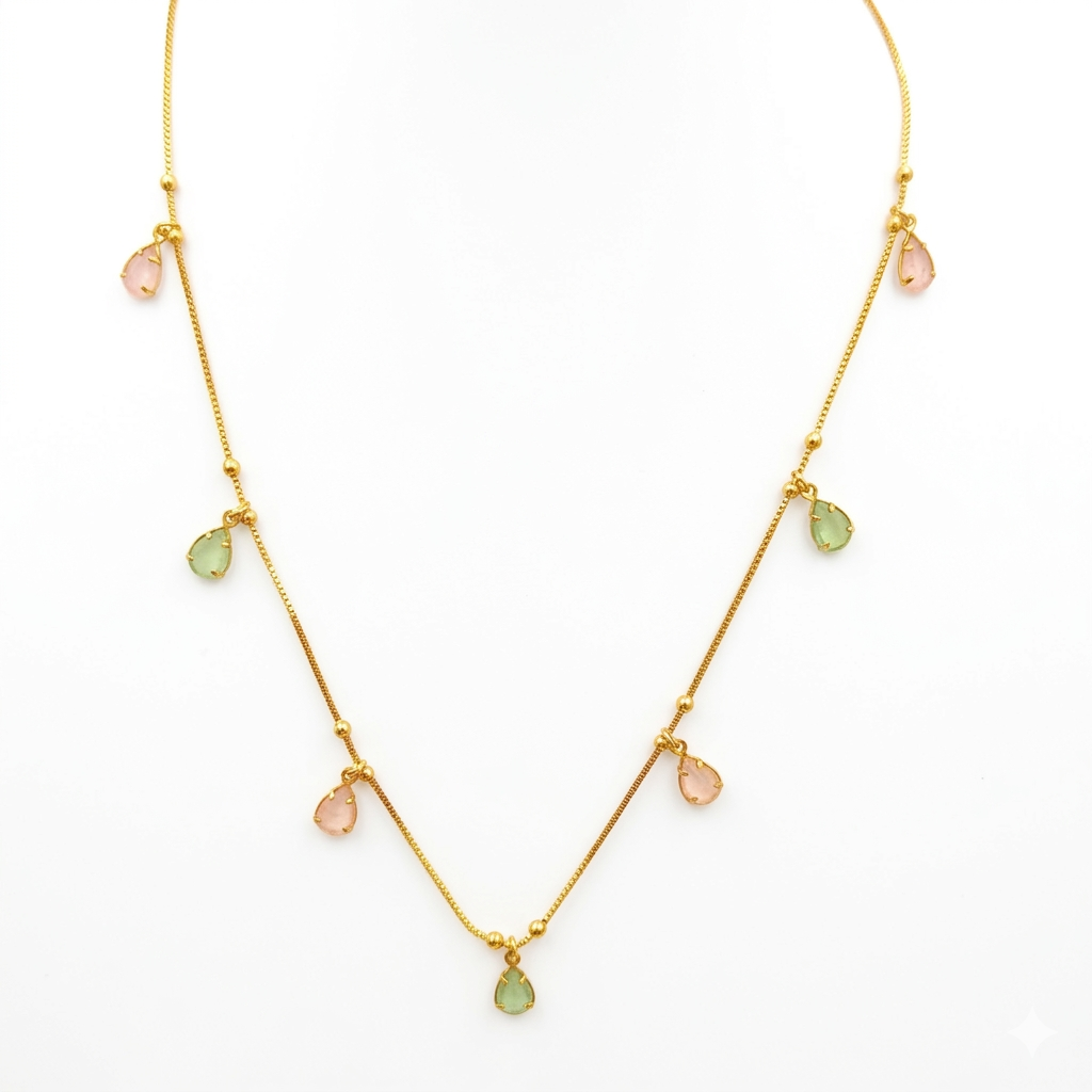 The99Jewel Elegant Gold Plated Teardrop Charm Necklace with Delicate Chain