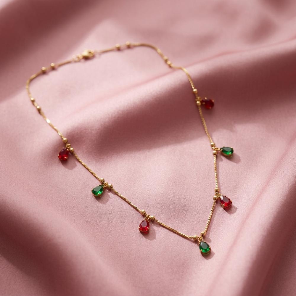 The99Jewel Minimal Gold Chain Necklace with Crystal Drop Charms