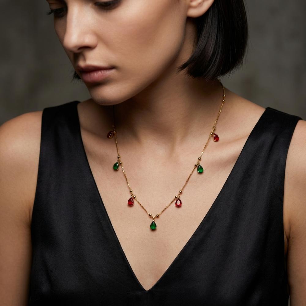 The99Jewel Minimal Gold Chain Necklace with Crystal Drop Charms