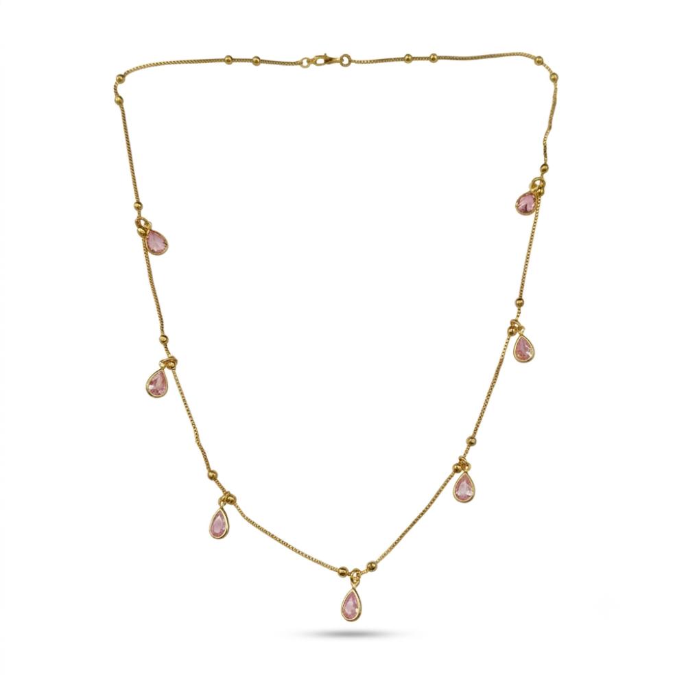 The99Jewel Minimal Gold Chain Necklace with Crystal Drop Charms
