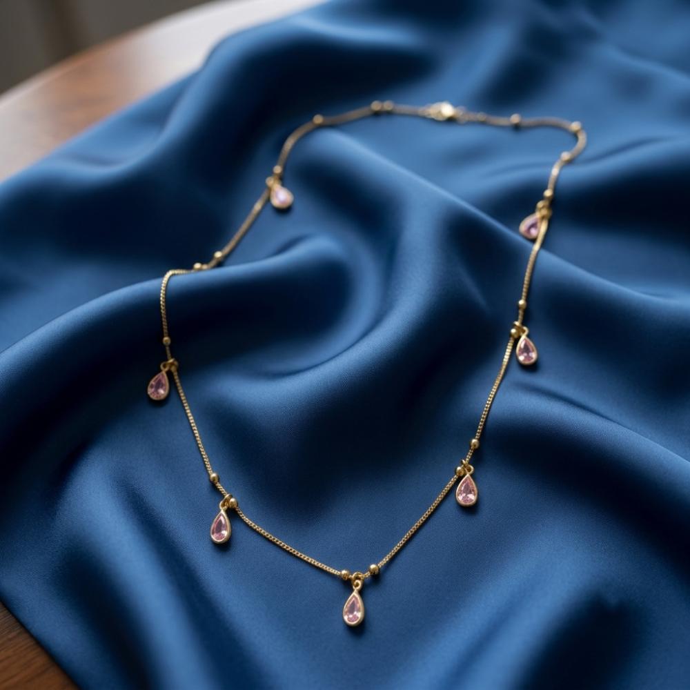 The99Jewel Minimal Gold Chain Necklace with Crystal Drop Charms