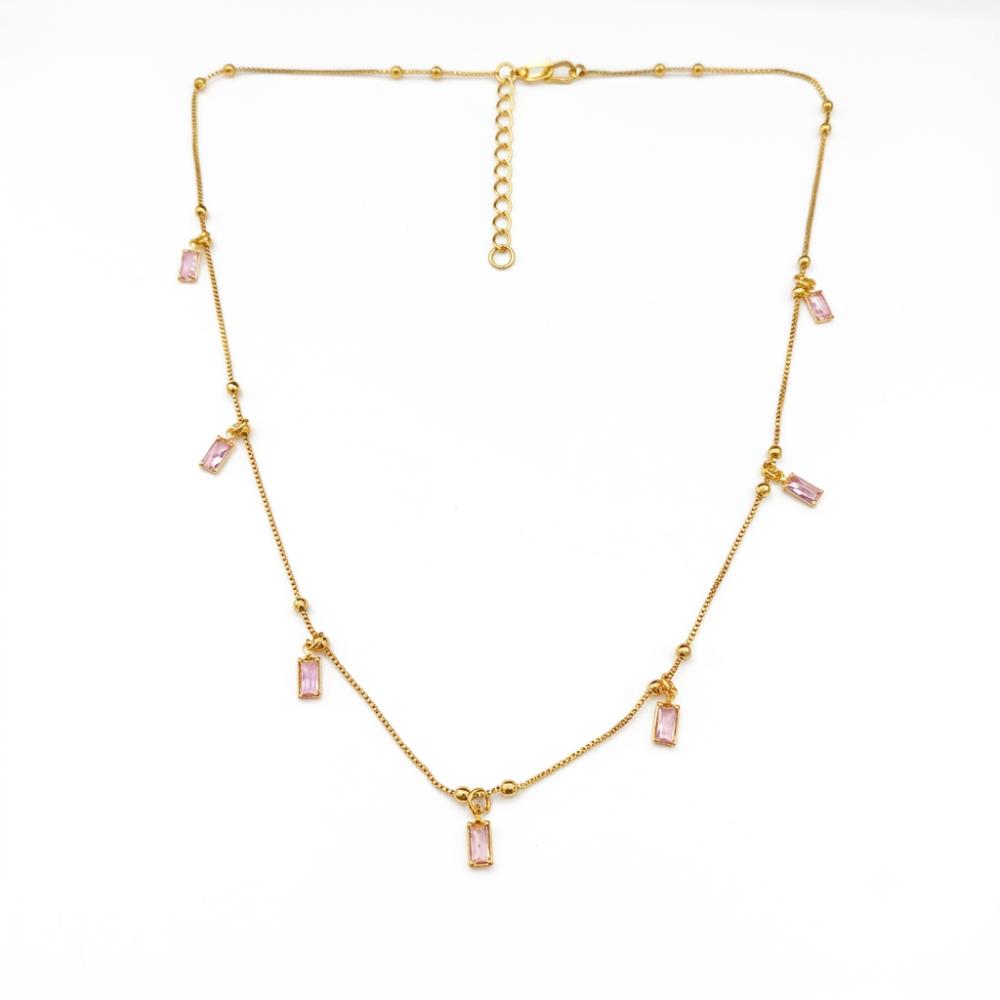 The99Jewel Minimal Gold Chain Necklace with Crystal Drop Charms
