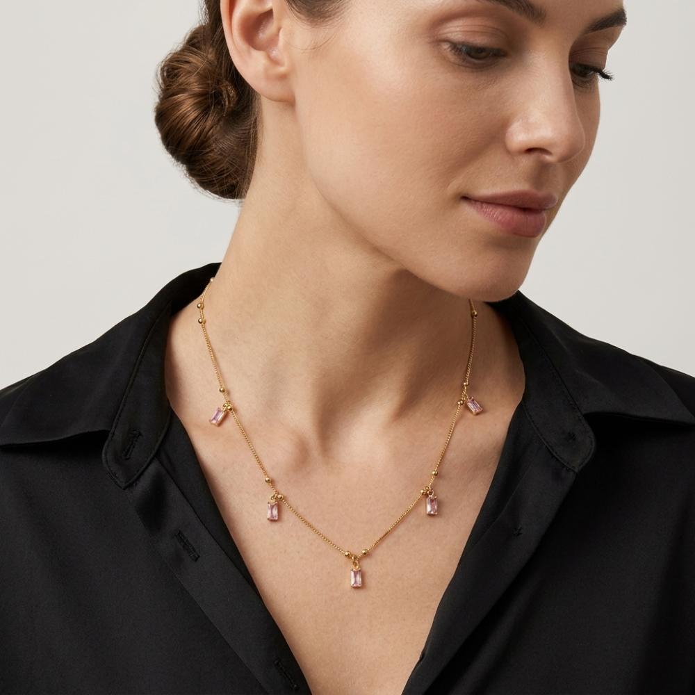 The99Jewel Minimal Gold Chain Necklace with Crystal Drop Charms