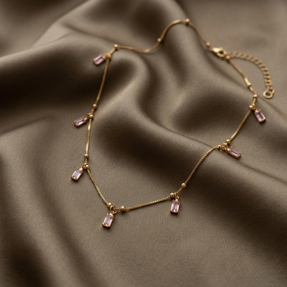 The99Jewel Minimal Gold Chain Necklace with Crystal Drop Charms