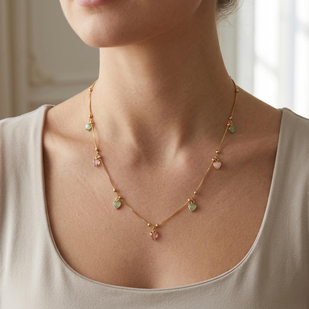 The99Jewel Minimal Gold Chain Necklace with Crystal Drop Charms