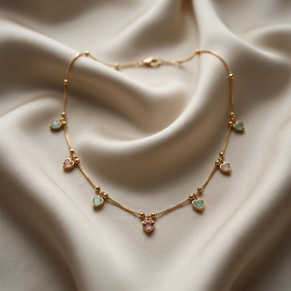 The99Jewel Minimal Gold Chain Necklace with Crystal Drop Charms