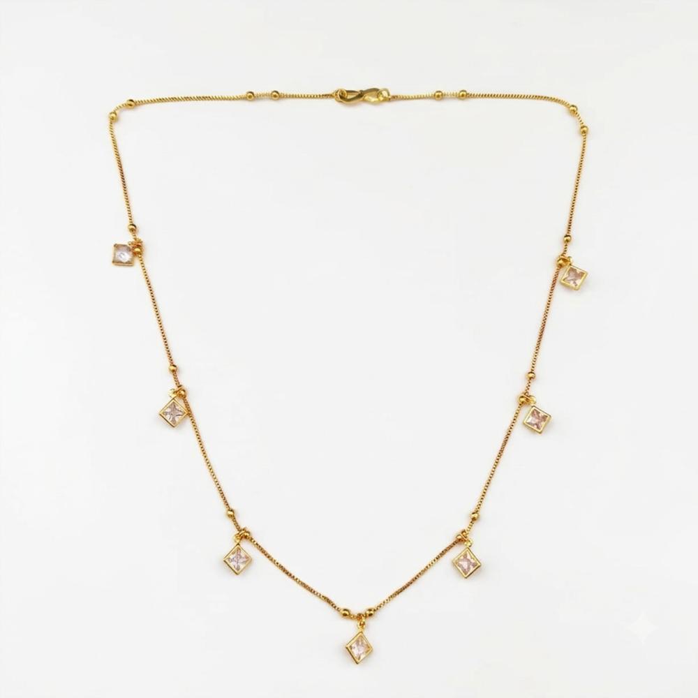 The99Jewel Minimal Gold Chain Necklace with Crystal Drop Charms