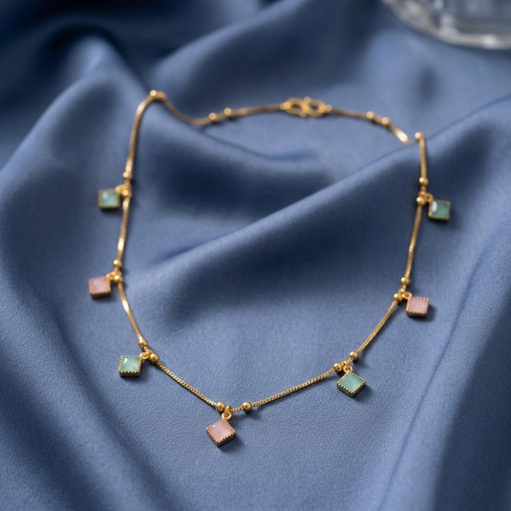 The99Jewel Minimal Gold Chain Necklace with Crystal Drop Charms