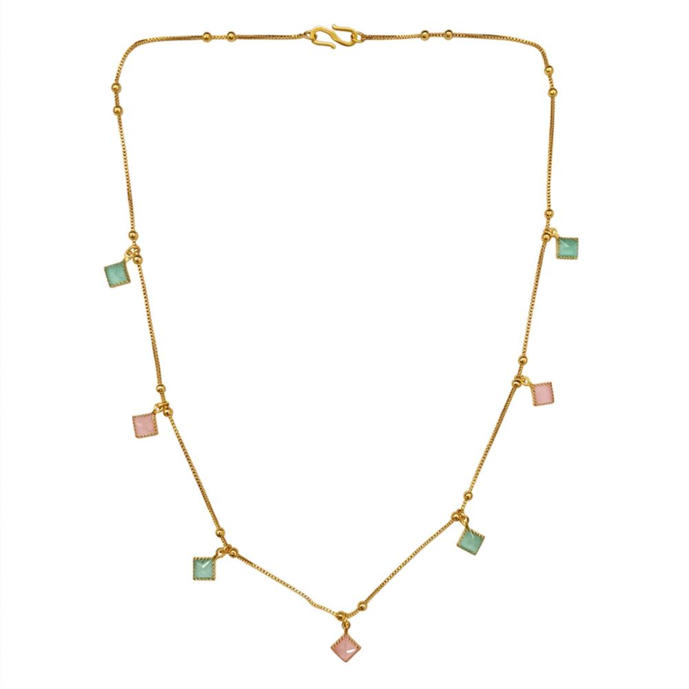 The99Jewel Minimal Gold Chain Necklace with Crystal Drop Charms