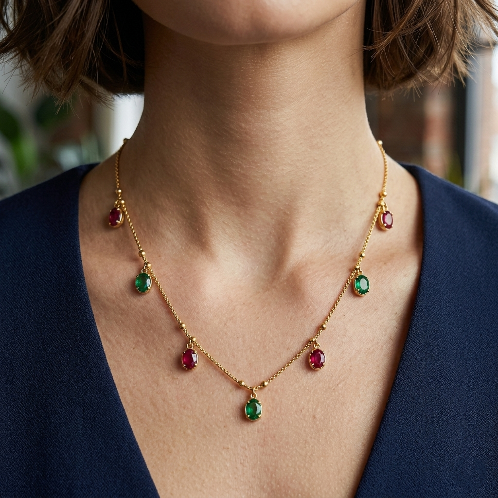The99Jewel Stylish Gold Plated Multi Drop Charm Necklace