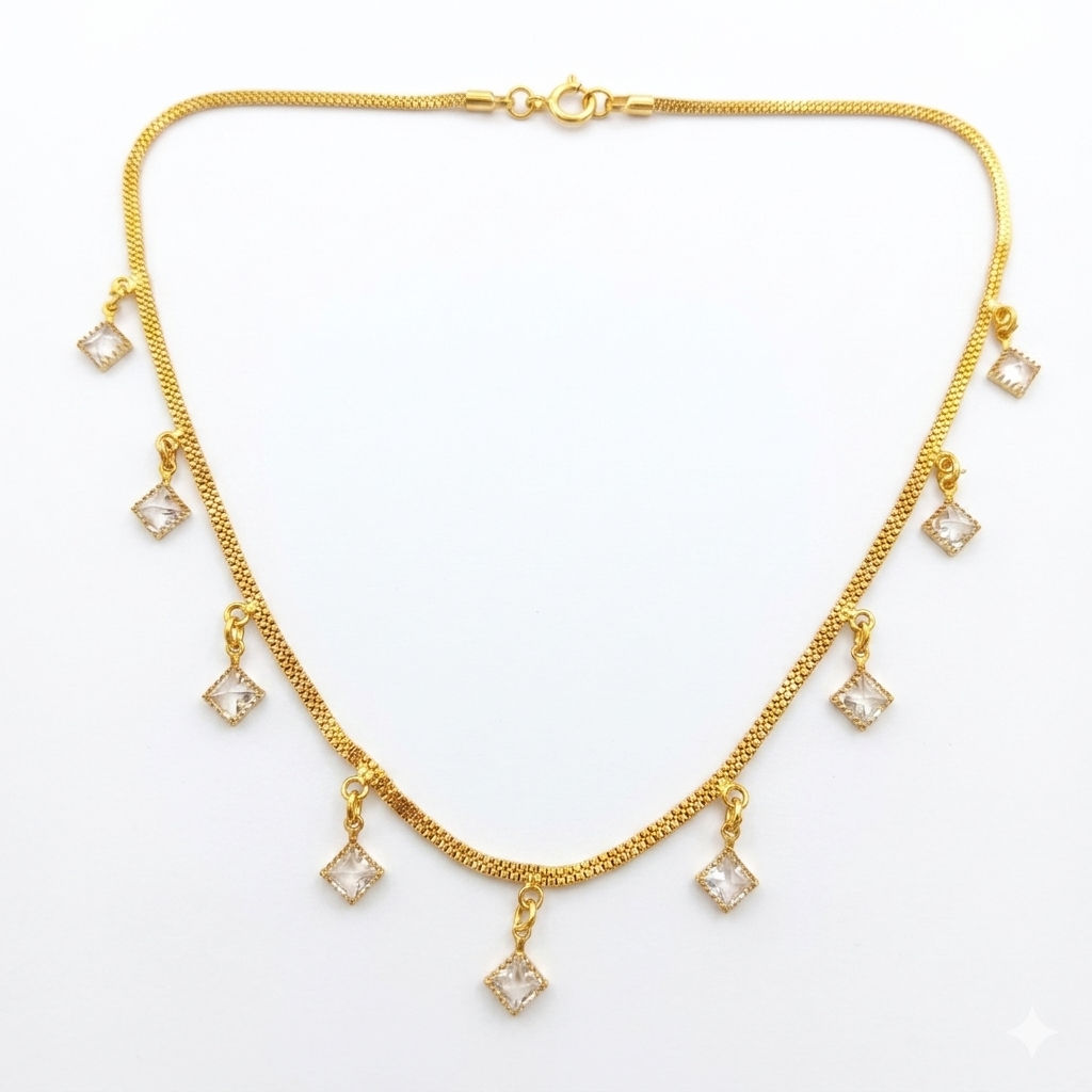 The99Jewel Minimal Gold Chain Necklace with Crystal Drop Charms