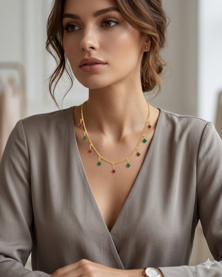 The99Jewel Elegant Gold Plated Teardrop Charm Necklace with Delicate Chain