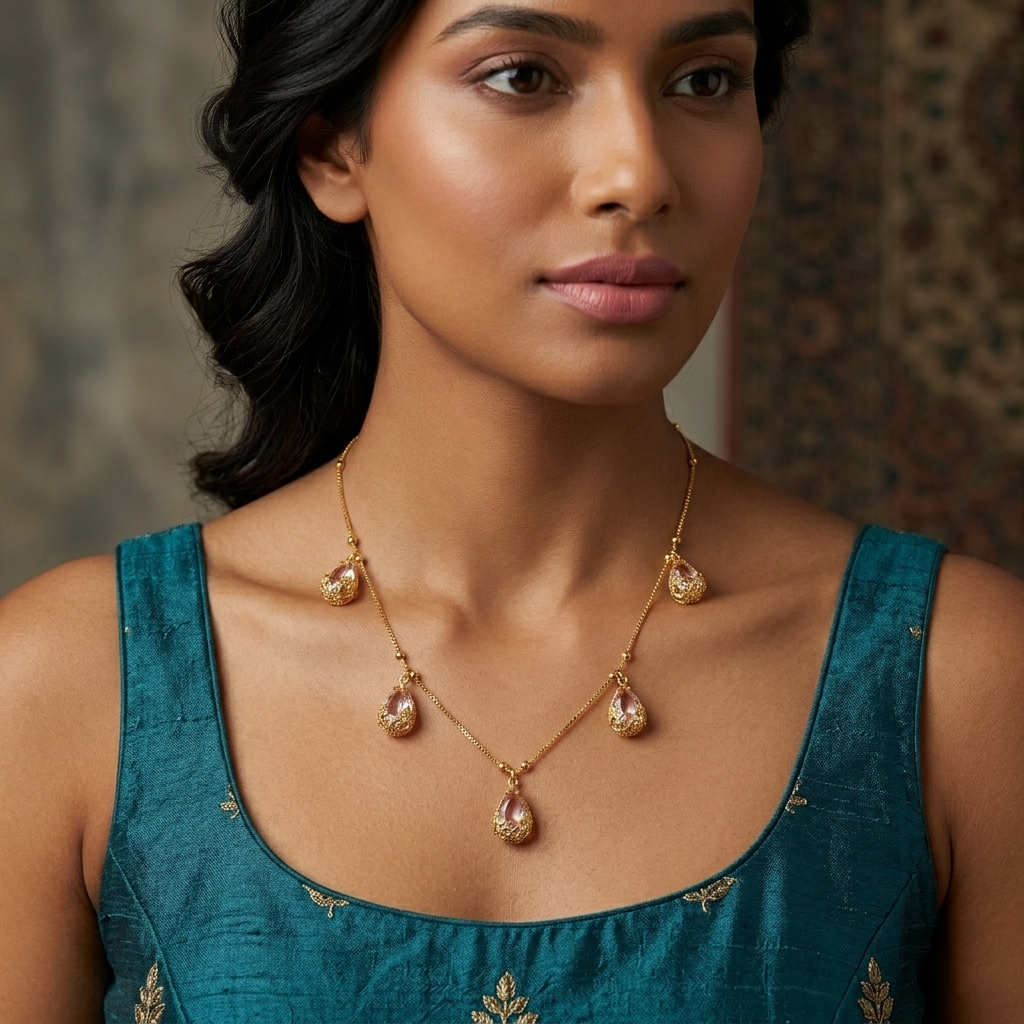 The99Jewel Lightweight Gold Plated Drop Charm Necklace for Women