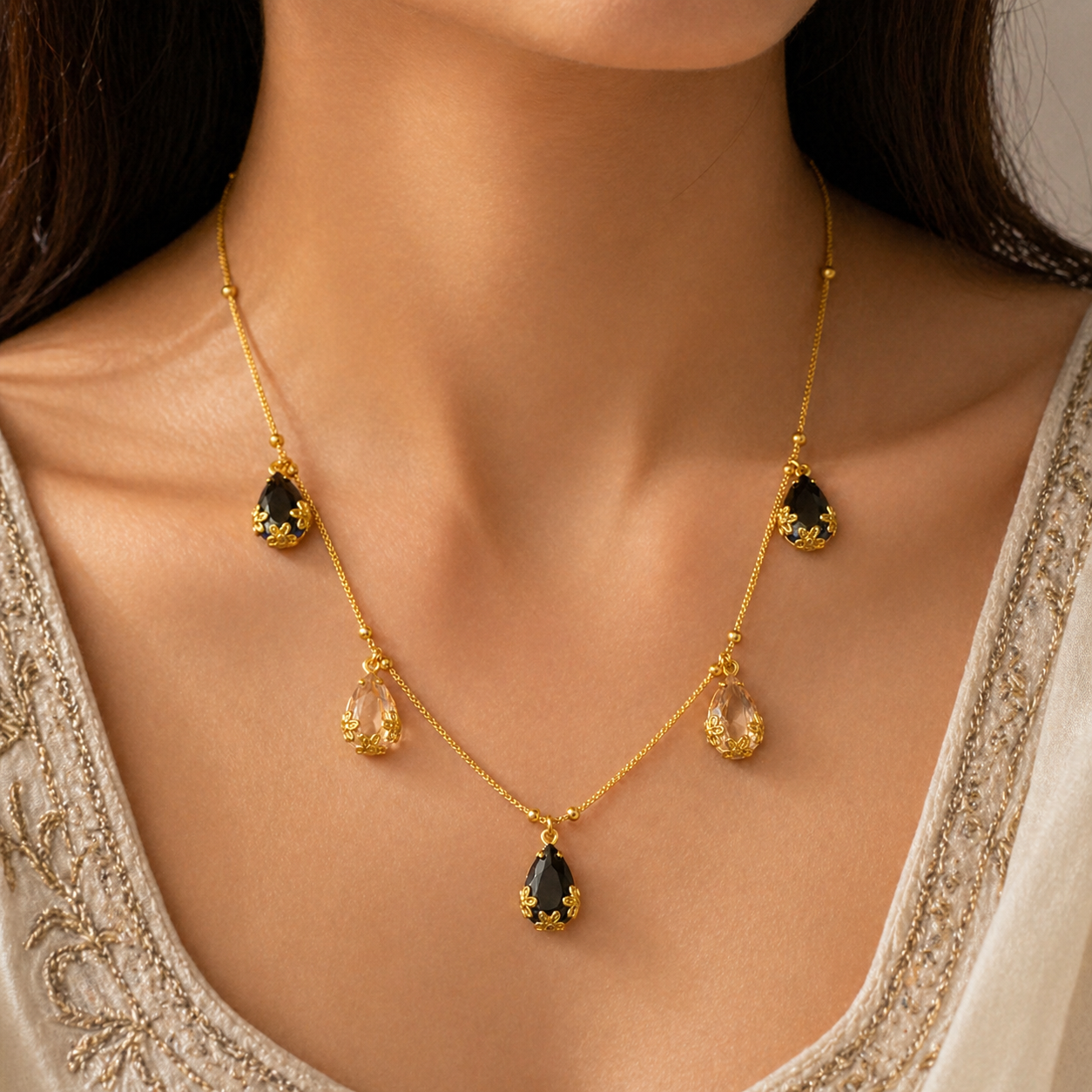 The99Jewel Designer Style Gold Chain Necklace with Drops Accents