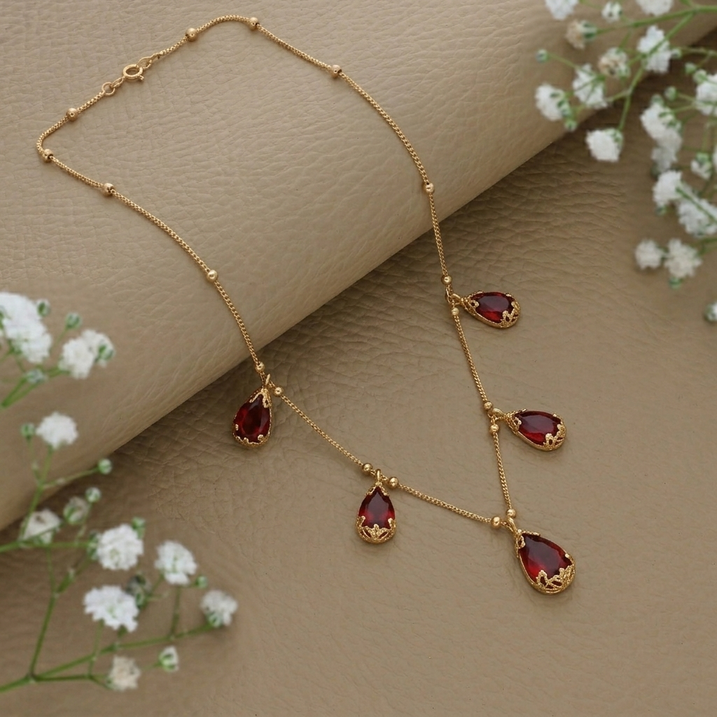 The99Jewel Stylish Gold Plated Multi Drop Charm Necklace