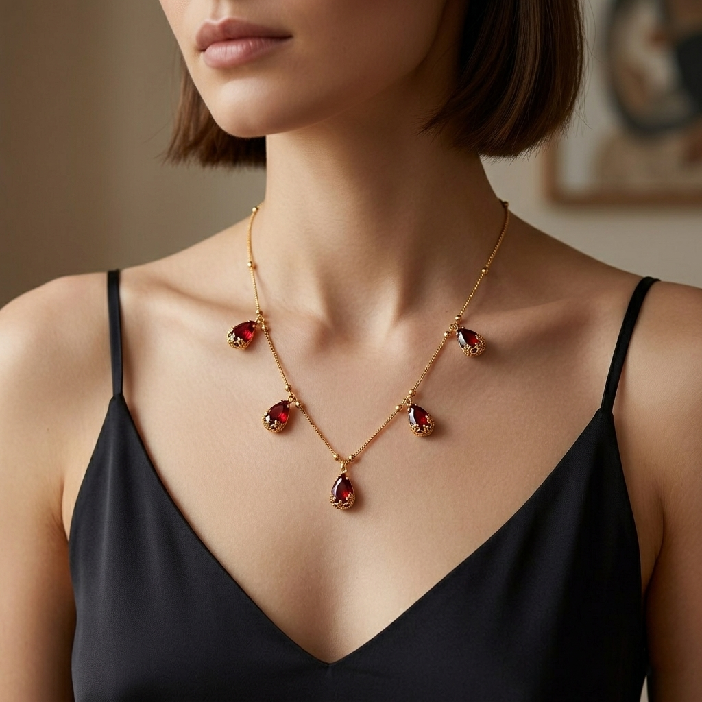 The99Jewel Stylish Gold Plated Multi Drop Charm Necklace