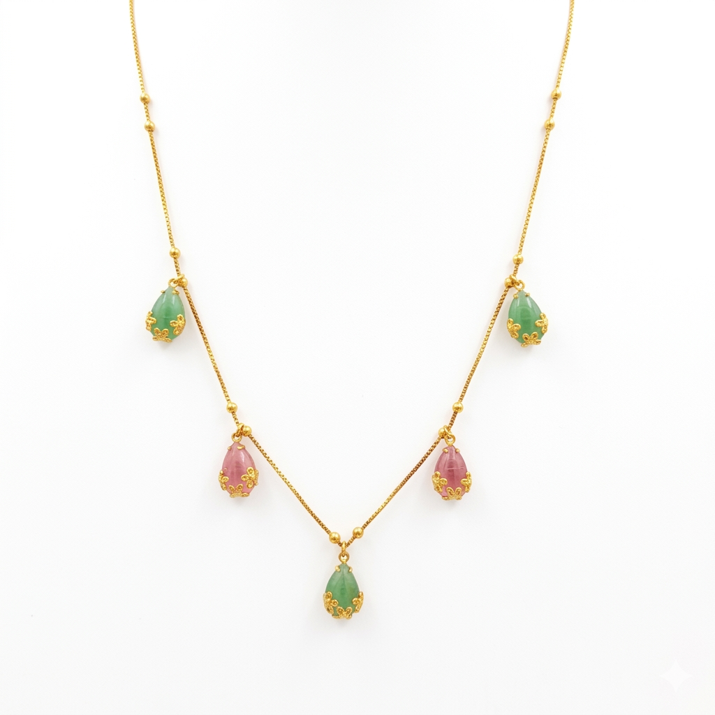 The99Jewel Minimal Gold Chain Necklace with Crystal Drop Charms