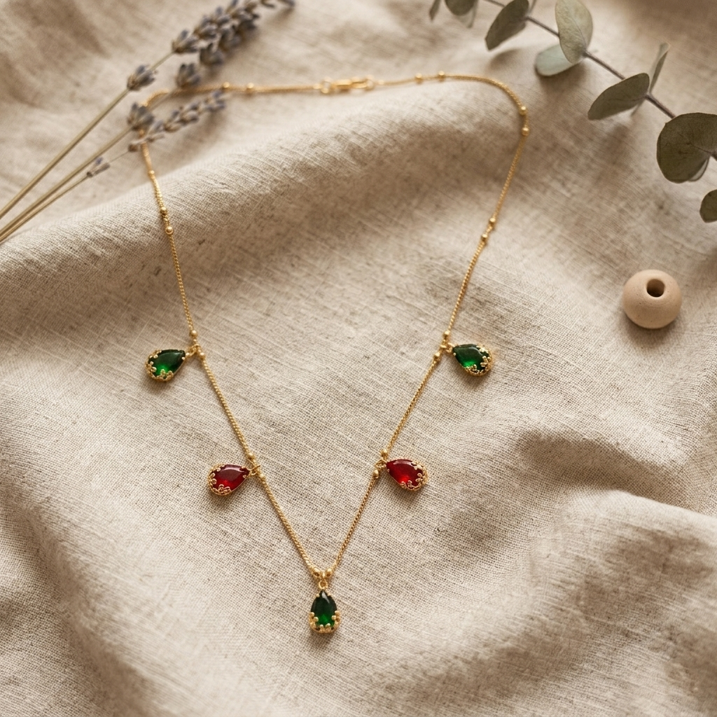 The99Jewel Elegant Gold Plated Teardrop Charm Necklace with Delicate Chain