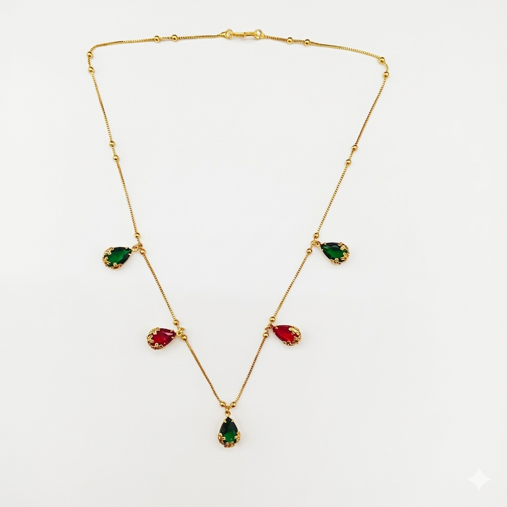 The99Jewel Elegant Gold Plated Teardrop Charm Necklace with Delicate Chain