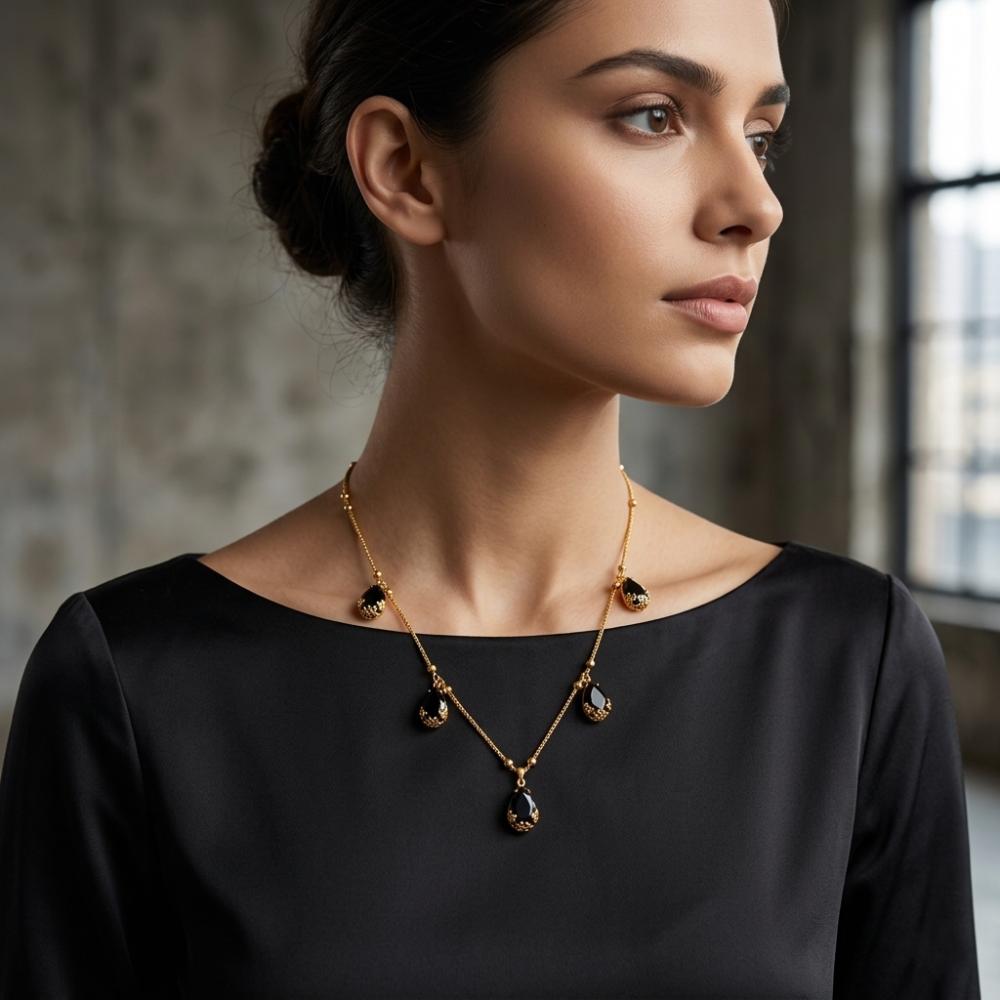 The99Jewel Minimal Gold Chain Necklace with Crystal Drop Charms