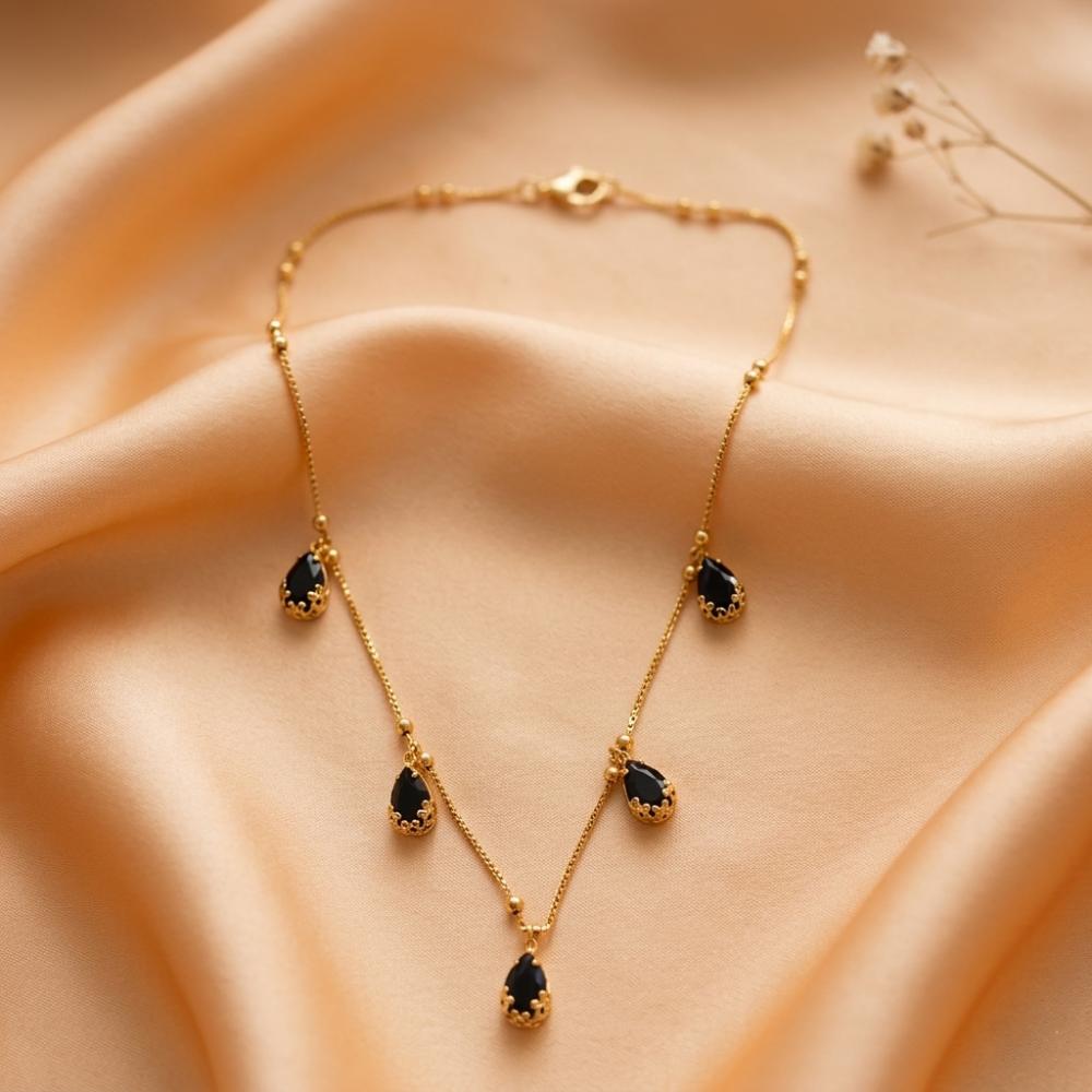 The99Jewel Minimal Gold Chain Necklace with Crystal Drop Charms