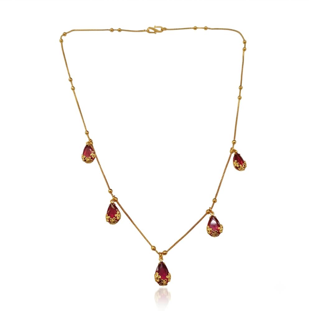 The99Jewel Minimal Gold Chain Necklace with Crystal Drop Charms